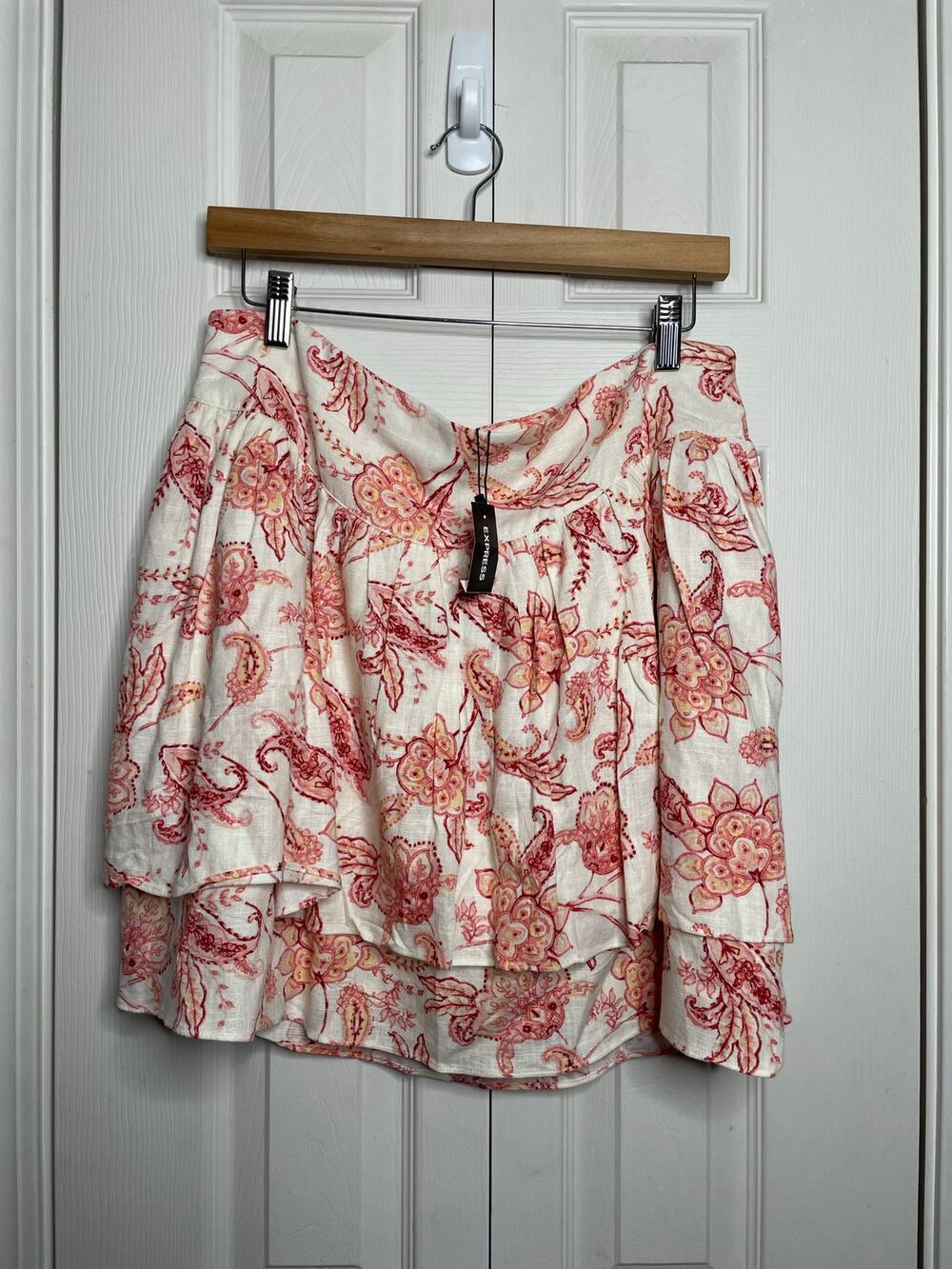 NEW Express Linen Blend Floral Mini Skirt Womens Size 14